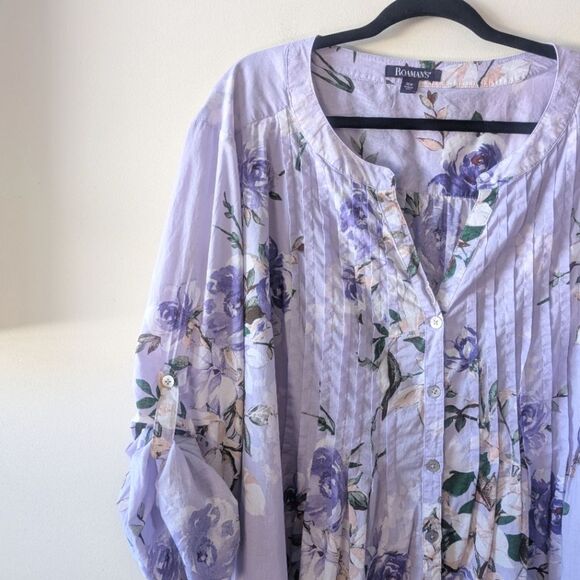 Roaman's Women's Plus Size Floral Big Shirt Lavender Romantic Rose Size 30W - Picture 5 of 8